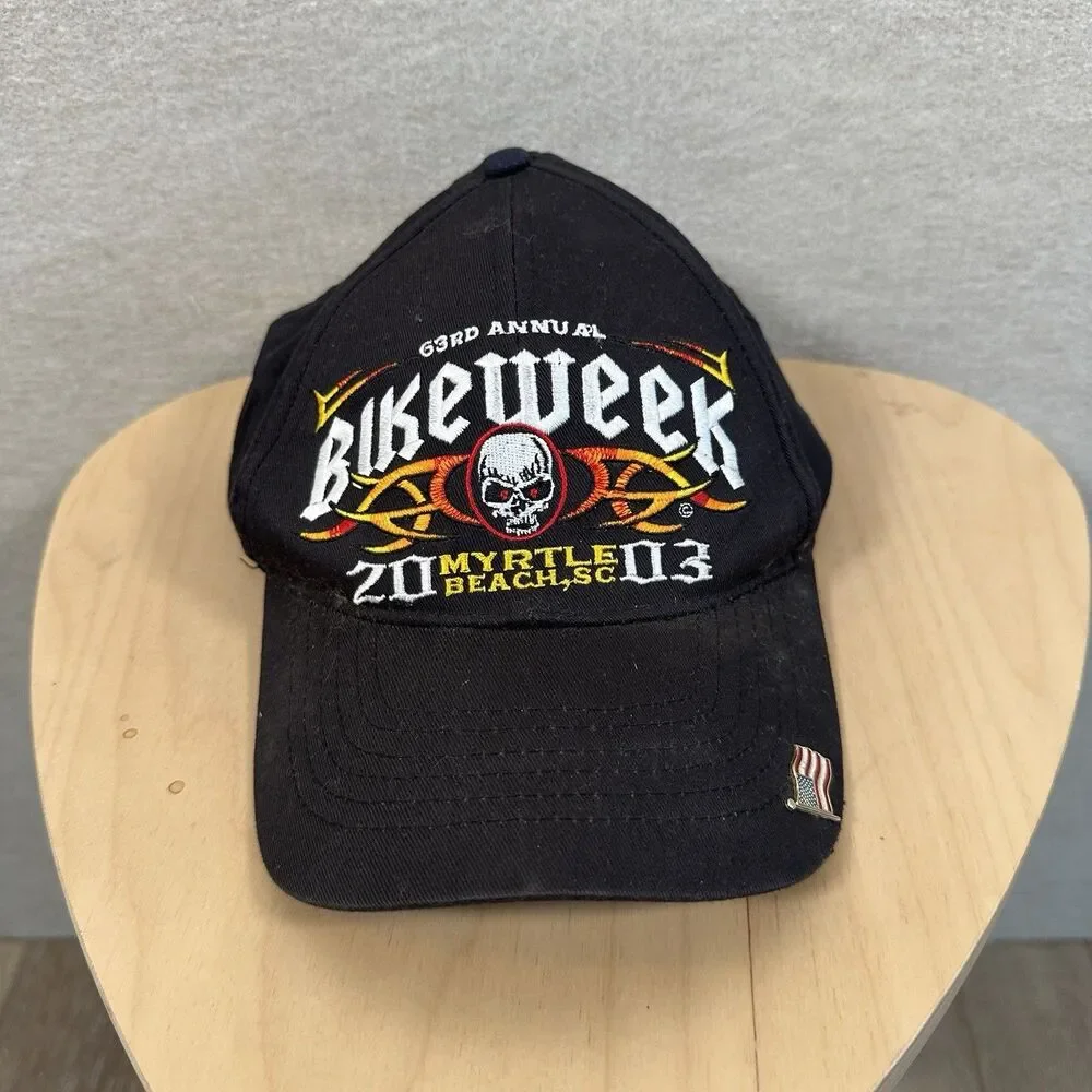 Bike Week Hat Daytona FL Cap Skull 2003 Motorcycle Snapback Biker Black Flames